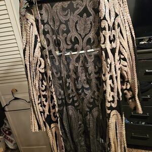Elegant Black and Gold Sheer Kimono